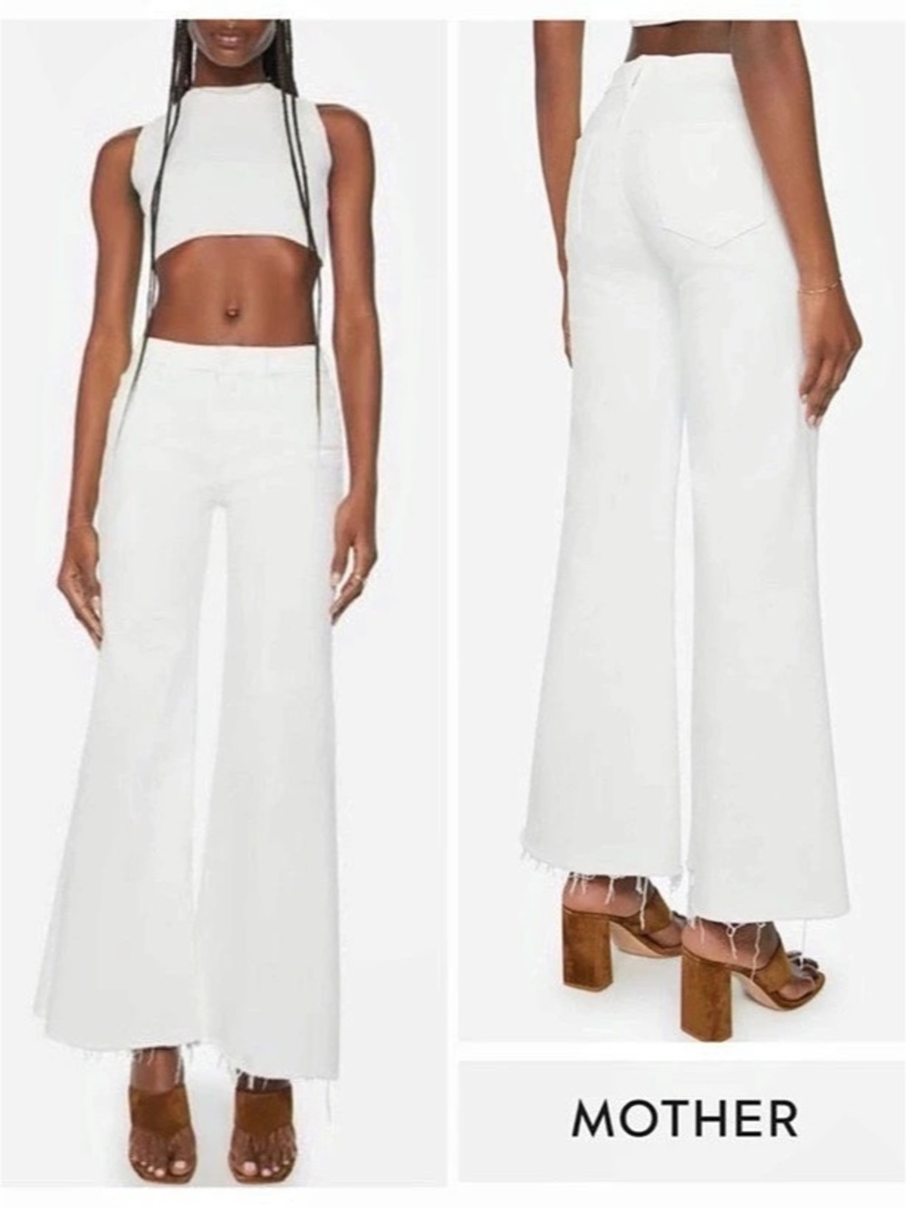 MOTHER The Roller Fray White Wide Leg Jeans Waist 28